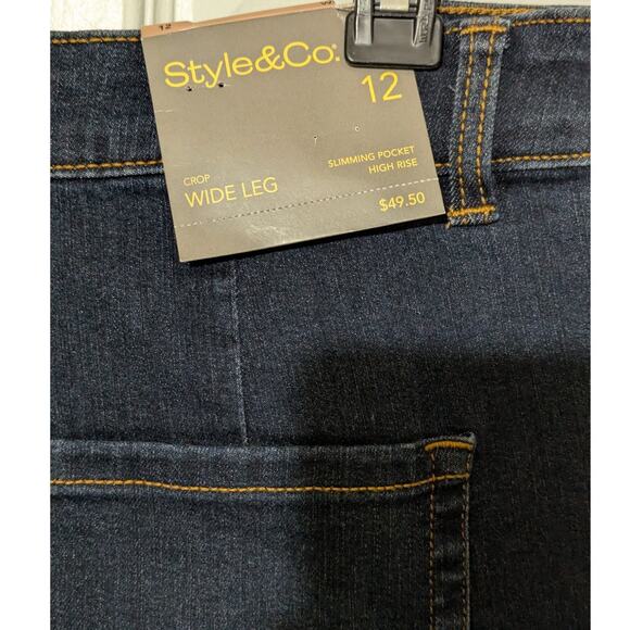 Style & Co Jeans Women's SZ 12 High-Rise Wide-Leg Slimming Pocket Crop Dark Wash - Picture 3 of 13